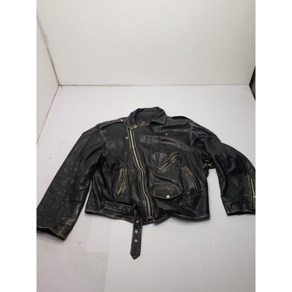 Vintage Jazz Leather Wear By Norcon Black Motoracer Leather Jacket Size 2XL